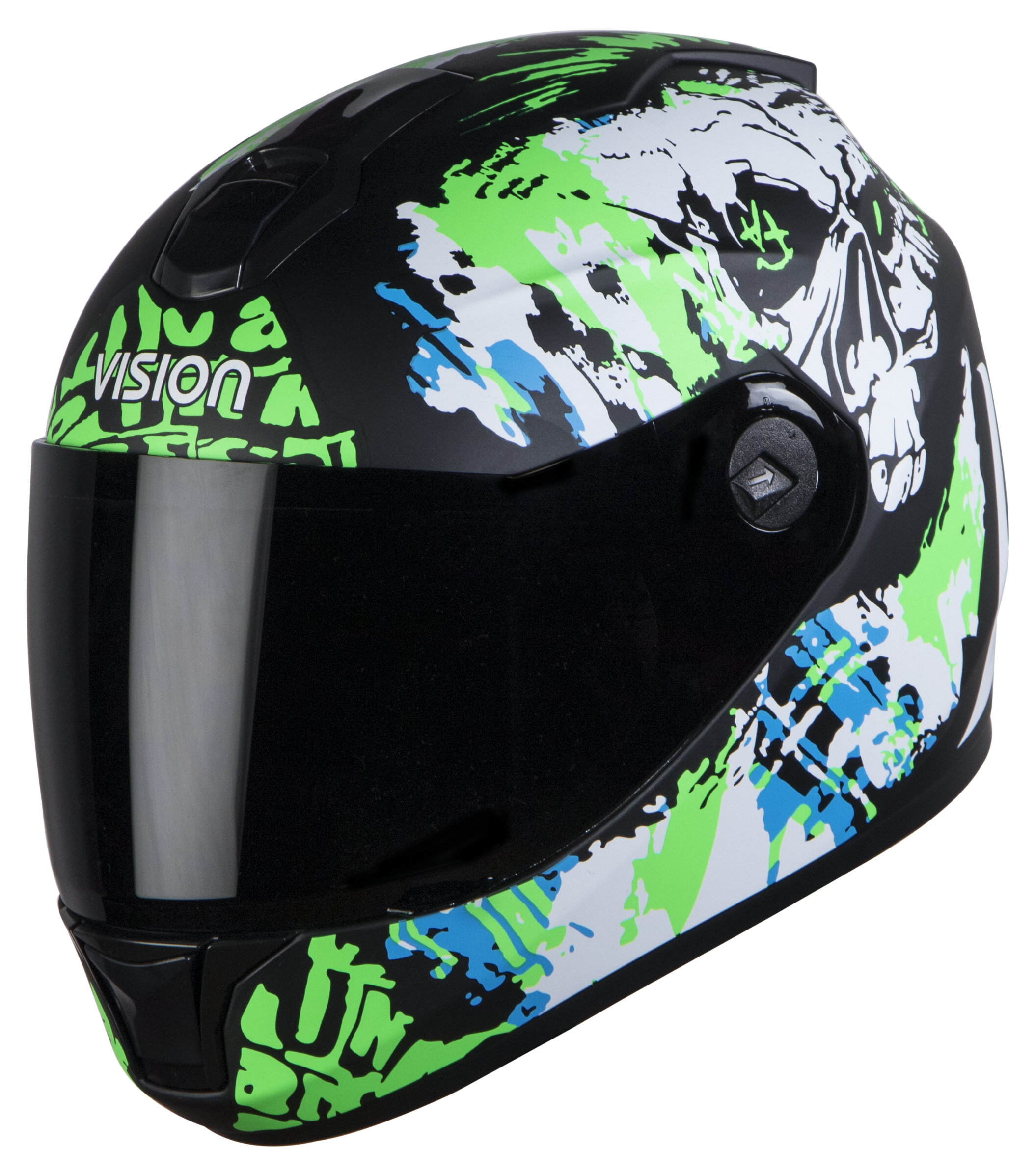 SBH-11 Vision Skull Mat Black With Fluo Green( Fitted With Clear Visor Extra Smoke Visor Free)